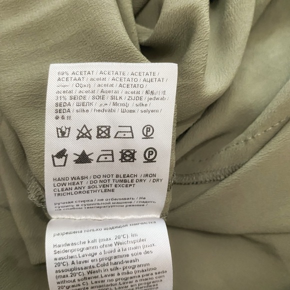 LUISA CERANO MUTED OLIVE GREEN ACETATE SILK BLEND LONG SLEEVE SHIFT DRESS - 16 - Picture 12 of 12